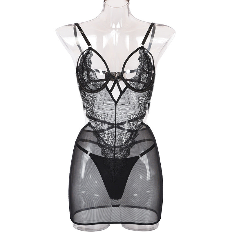 Ladies Lace Mesh See-through Hollow Stitching