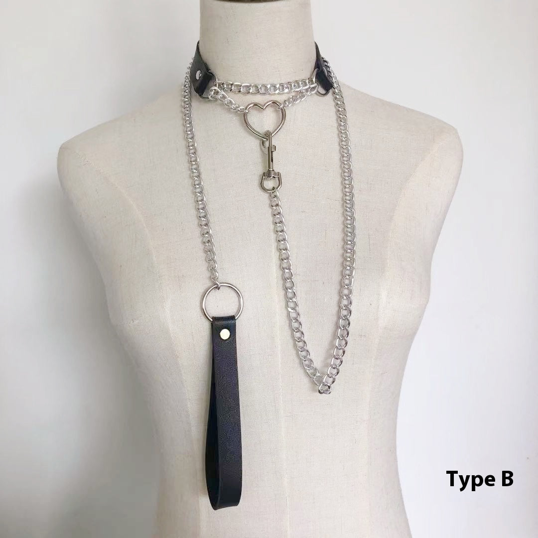 PU Leather Dark Collar Hand Holding Rope