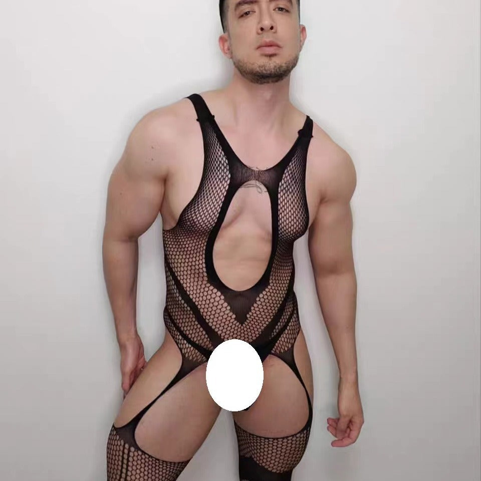 Men's Sexy Fishnet Stockings, Body Stockings With Hollow-out Design, Alluring And Seductive