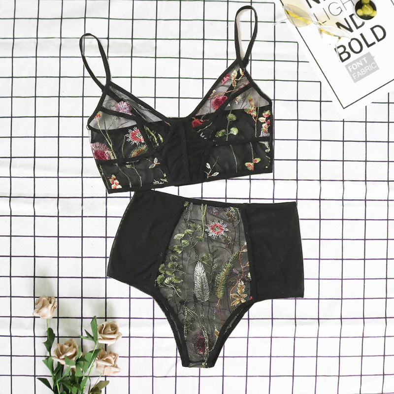 Embroidered Mesh Suit See-through Three-point Sexy Underwear - Adult A - BBCxMaster - Embroidered Mesh Suit See-through Three-point Sexy Underwear - Adult A - Black / S - BBCxMaster