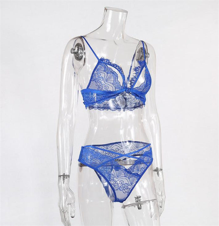 Lace Underwire Bra & Panty Set – Ribbon & Buckle Detail (4 Colors) - L - BBCxMaster - Lace Underwire Bra & Panty Set – Ribbon & Buckle Detail (4 Colors) - L - Blue / L - BBCxMaster