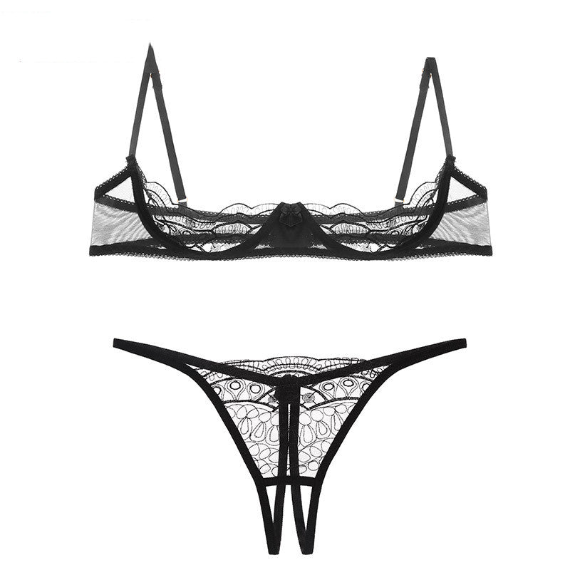 Women's Fashion Half-support Hollow Bra Embroidery Set