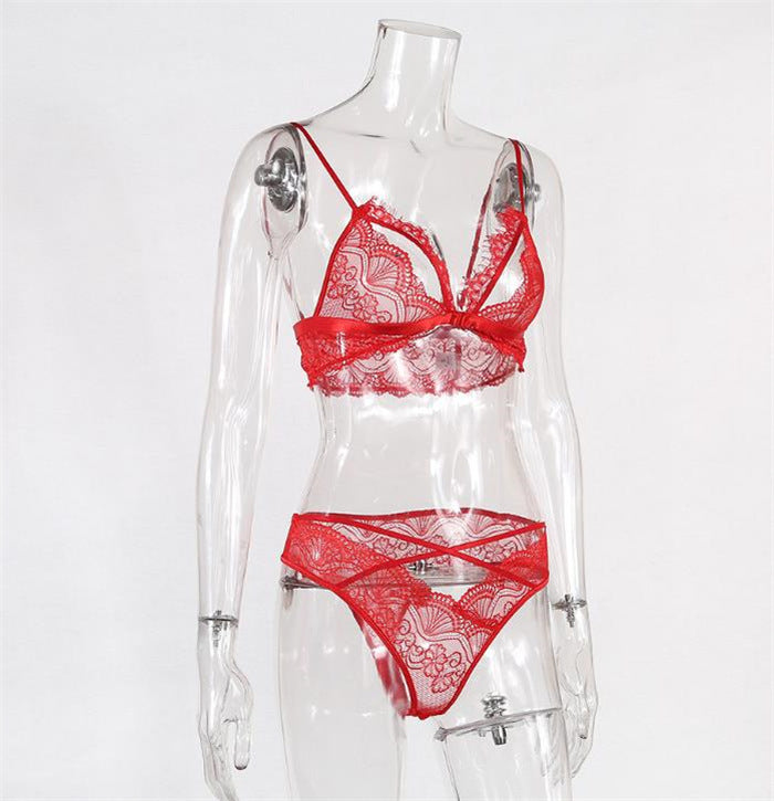 Lace Underwire Bra & Panty Set – Ribbon & Buckle Detail (4 Colors) - L - BBCxMaster - Lace Underwire Bra & Panty Set – Ribbon & Buckle Detail (4 Colors) - L - Red / L - BBCxMaster