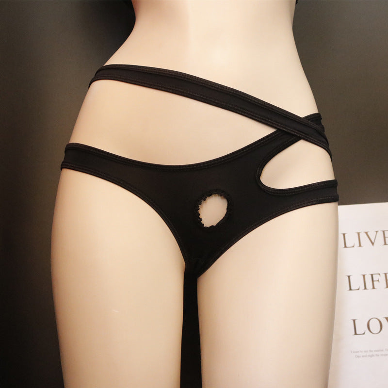 Men's New Ice Silk Cross Black Ribbon Hole Briefs