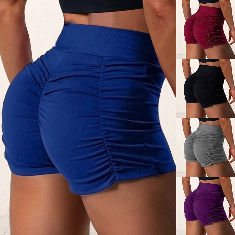 Wrinkled buttocks solid color shorts