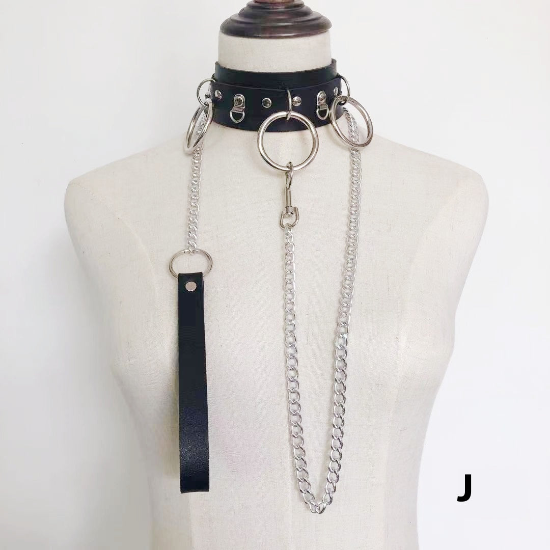 PU Leather Dark Collar Hand Holding Rope