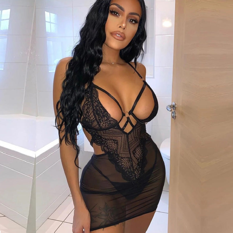 Ladies Lace Mesh See-through Hollow Stitching