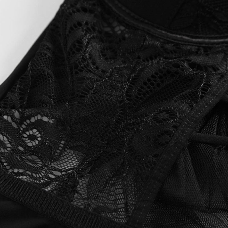 Deep V Hollow Tied Sexy Nightdress Mesh Yarn Sling Erotic Suit