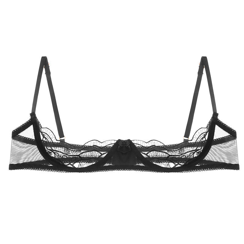 Women's Fashion Half-support Hollow Bra Embroidery Set