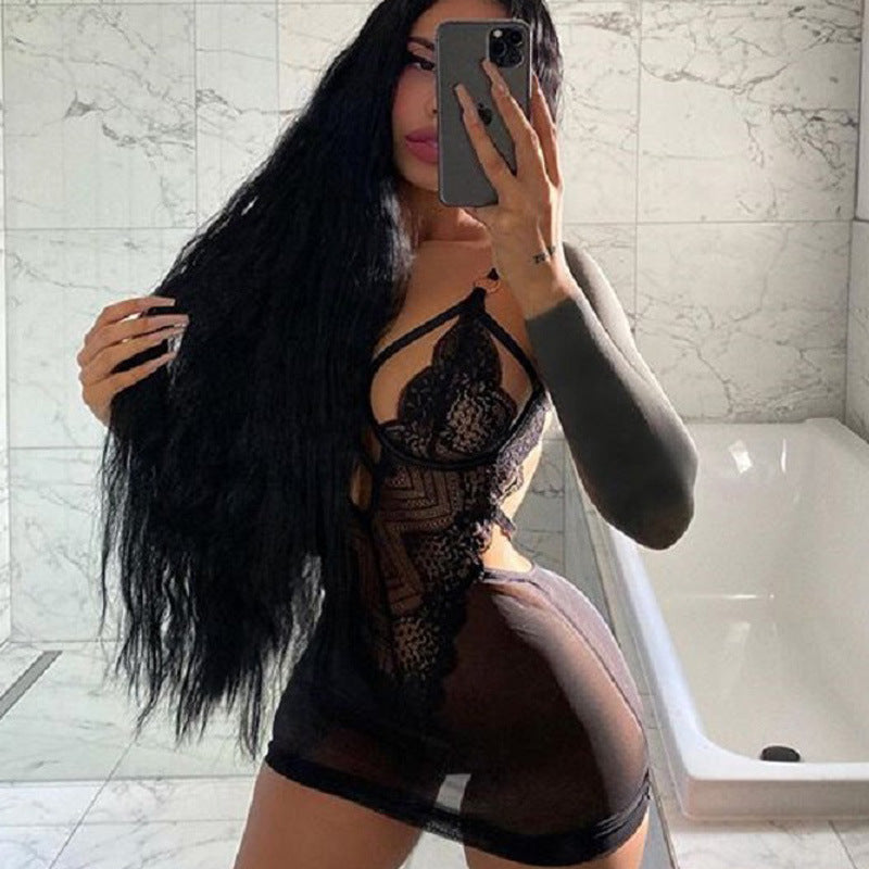 Ladies Lace Mesh See-through Hollow Stitching