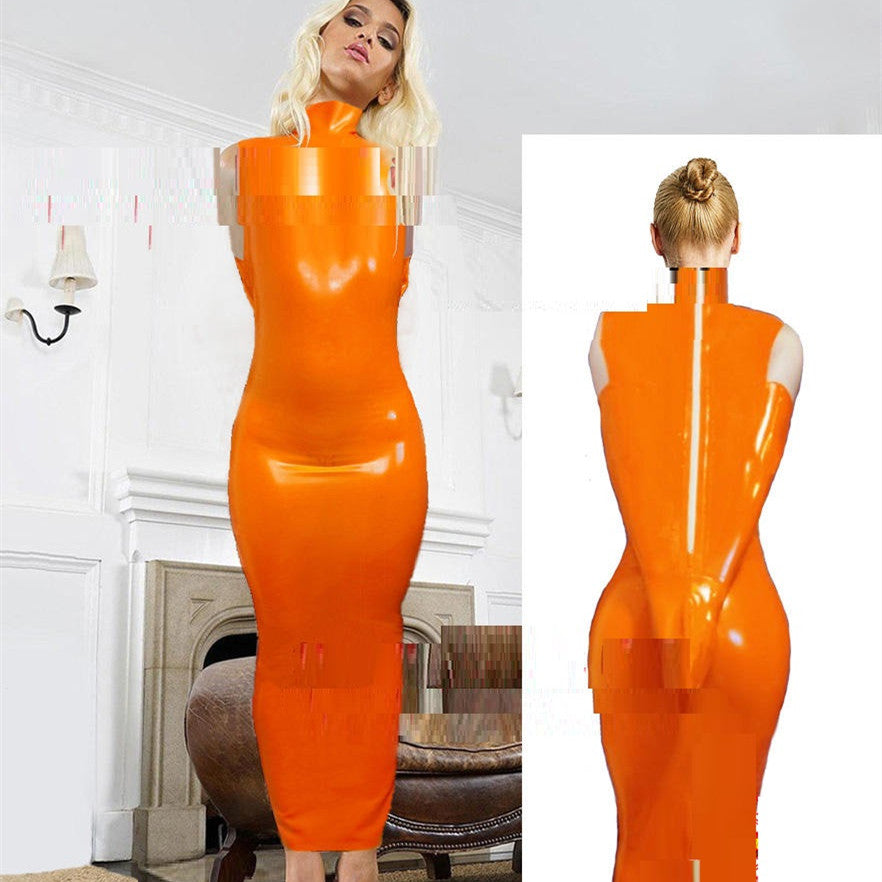 Girls' Solid Color One-piece Dress Latex Placket Gu Dress