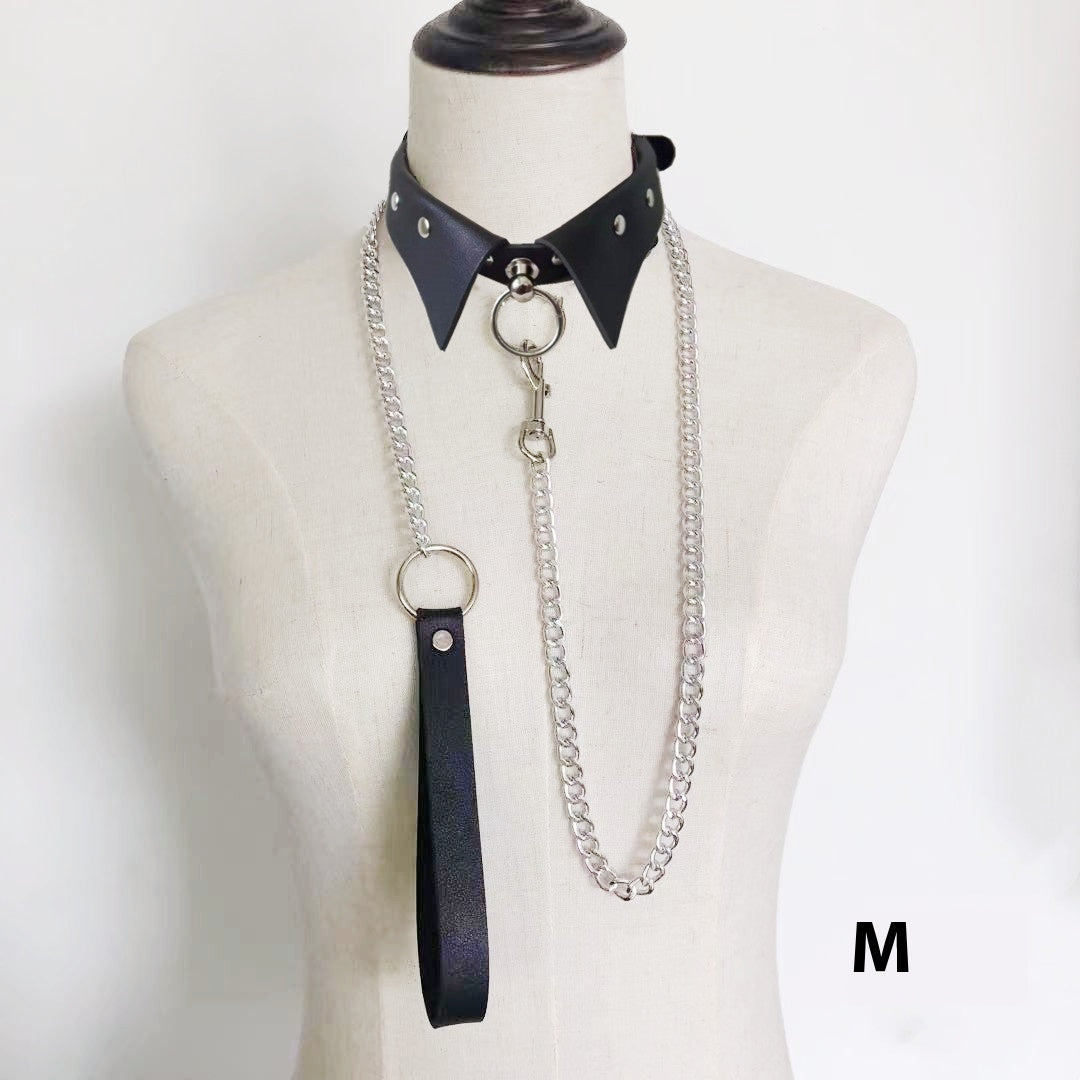 PU Leather Dark Collar Hand Holding Rope
