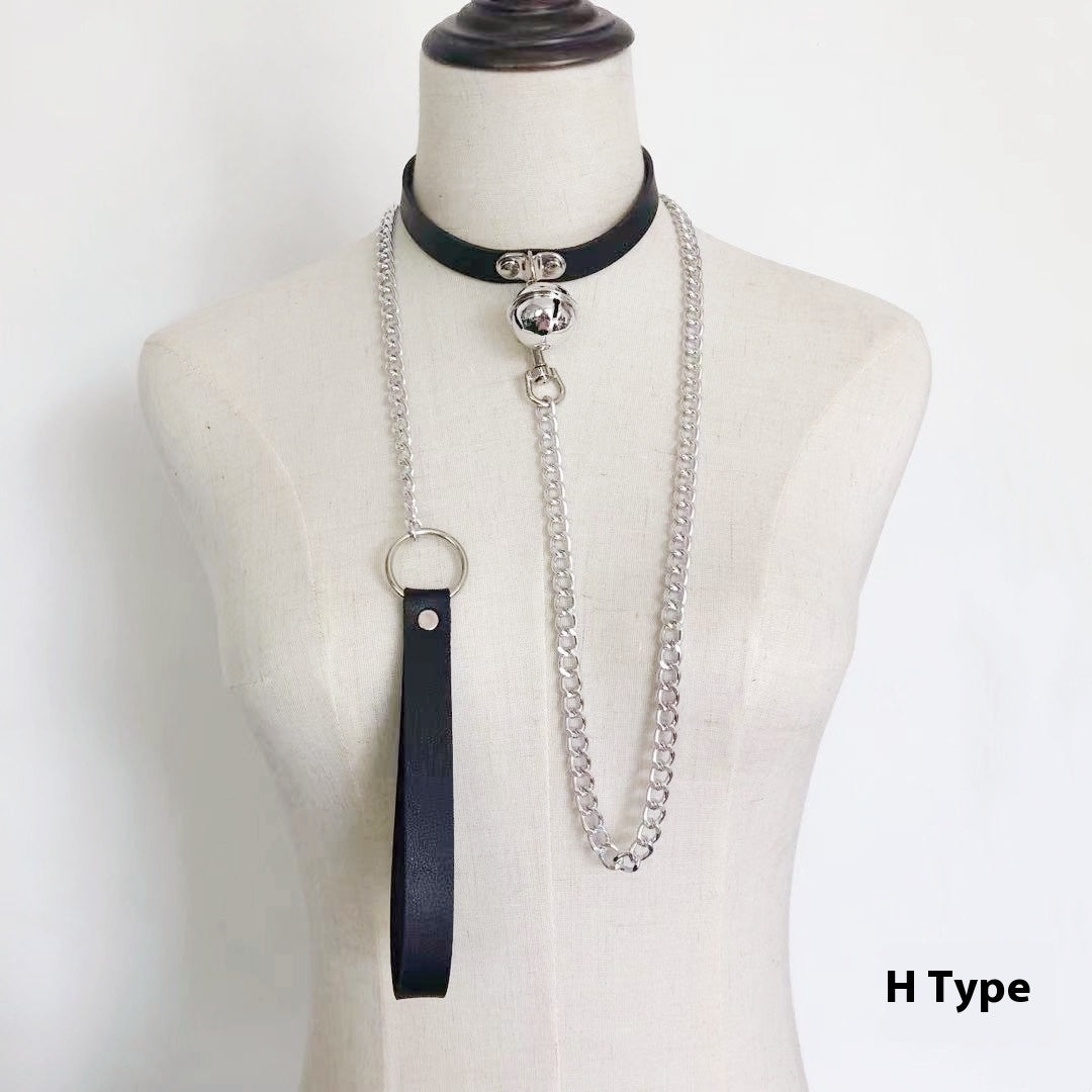 PU Leather Dark Collar Hand Holding Rope
