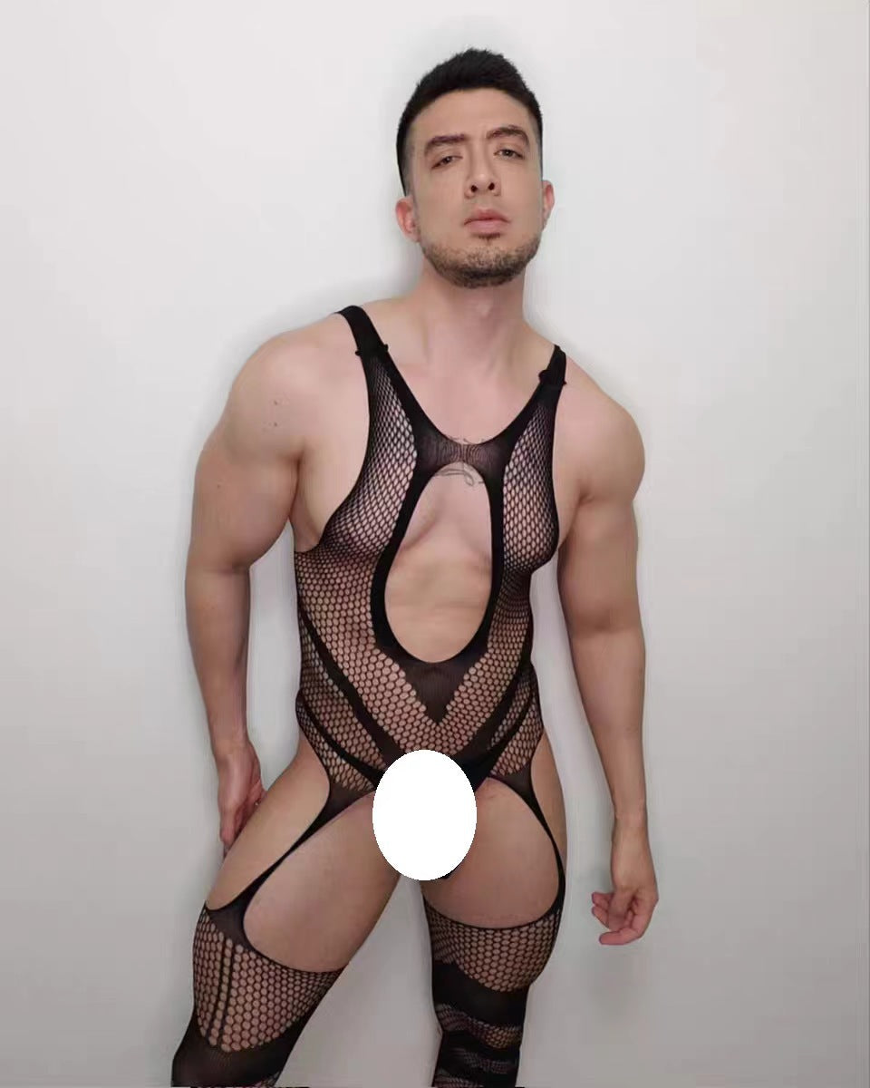 Men's Sexy Fishnet Stockings, Body Stockings With Hollow-out Design, Alluring And Seductive