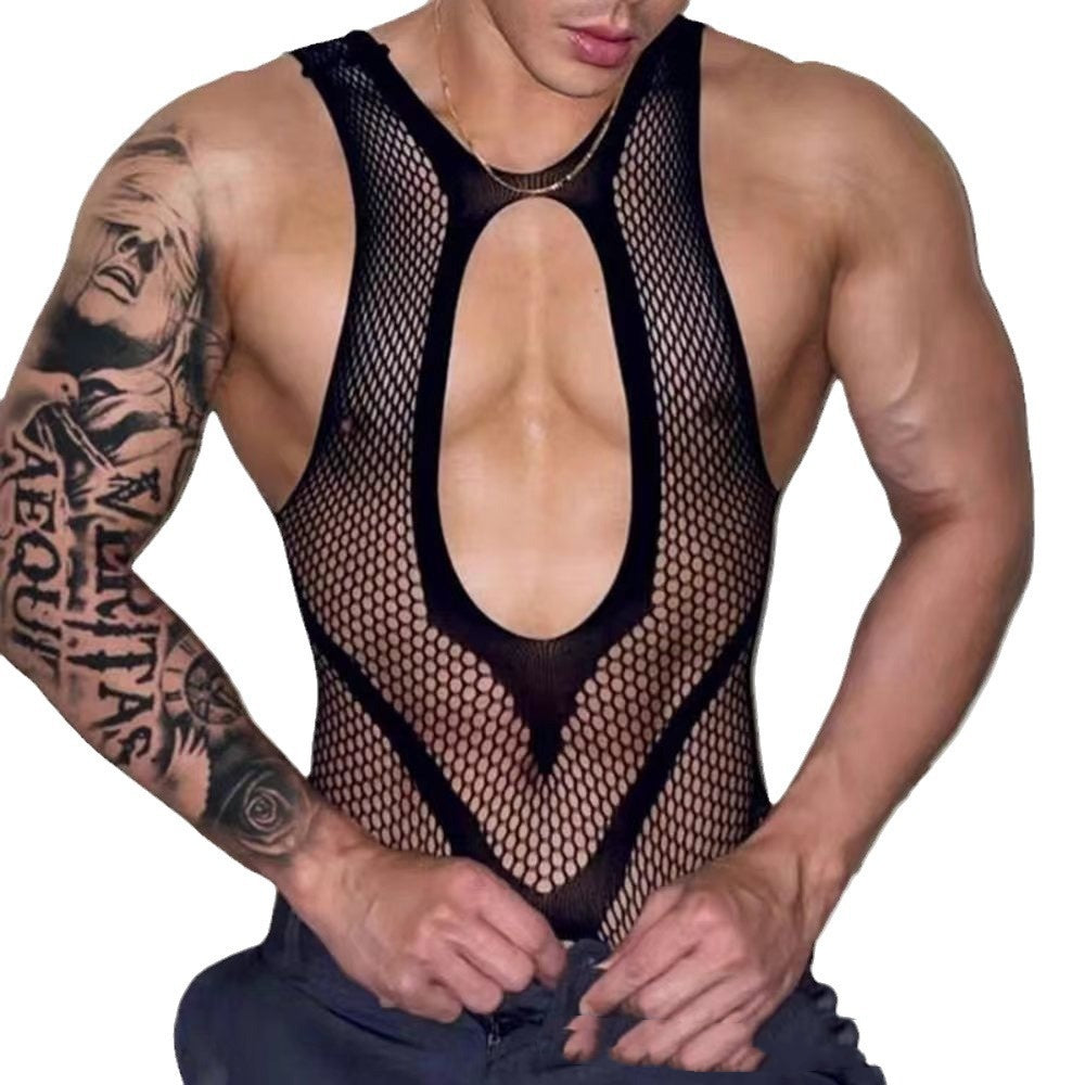 Men's Sexy Fishnet Stockings, Body Stockings With Hollow-out Design, Alluring And Seductive