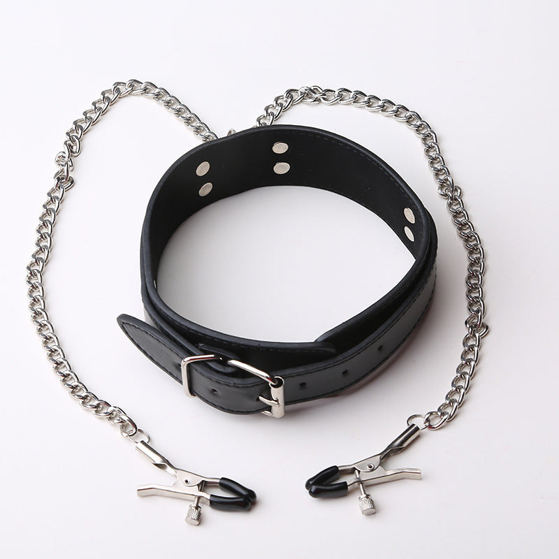 PU Leather Metal Chain Collar - BDSM Collar - BBCxMaster - PU Leather Metal Chain Collar - BDSM Collar - Black - BBCxMaster