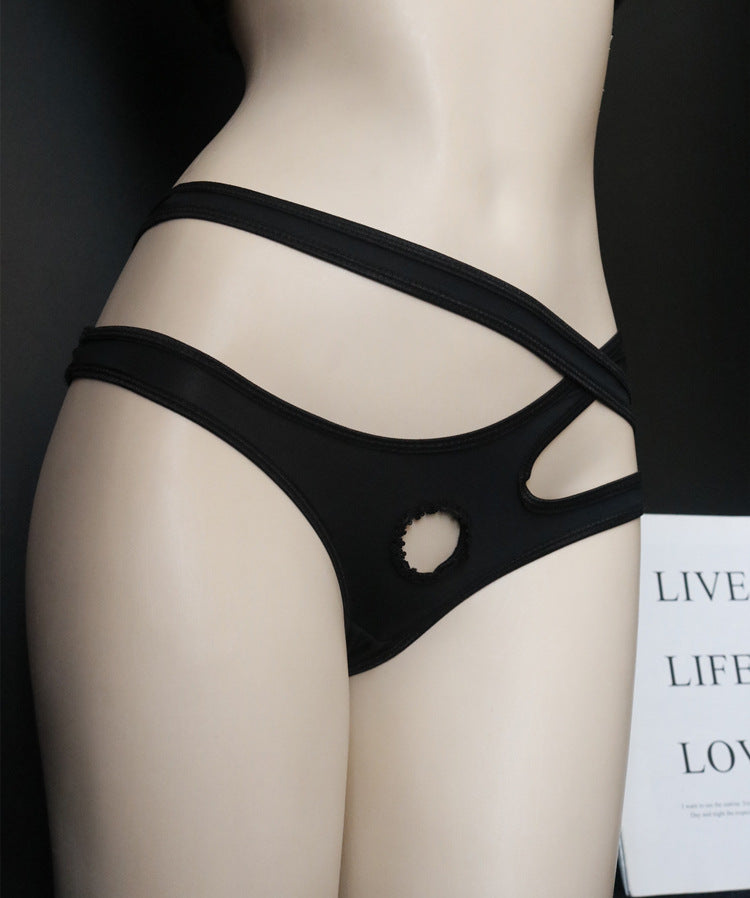 Men's New Ice Silk Cross Black Ribbon Hole Briefs