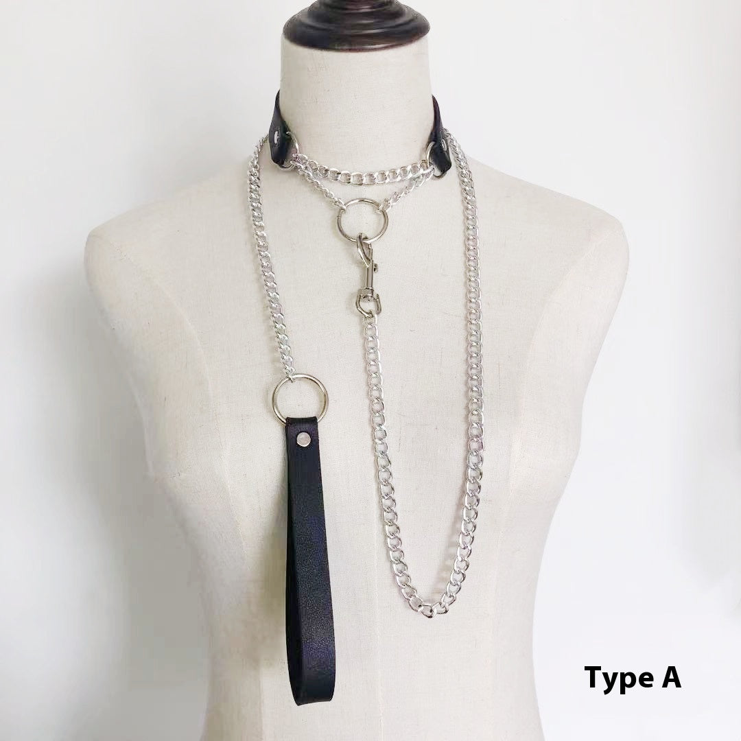 PU Leather Dark Collar Hand Holding Rope