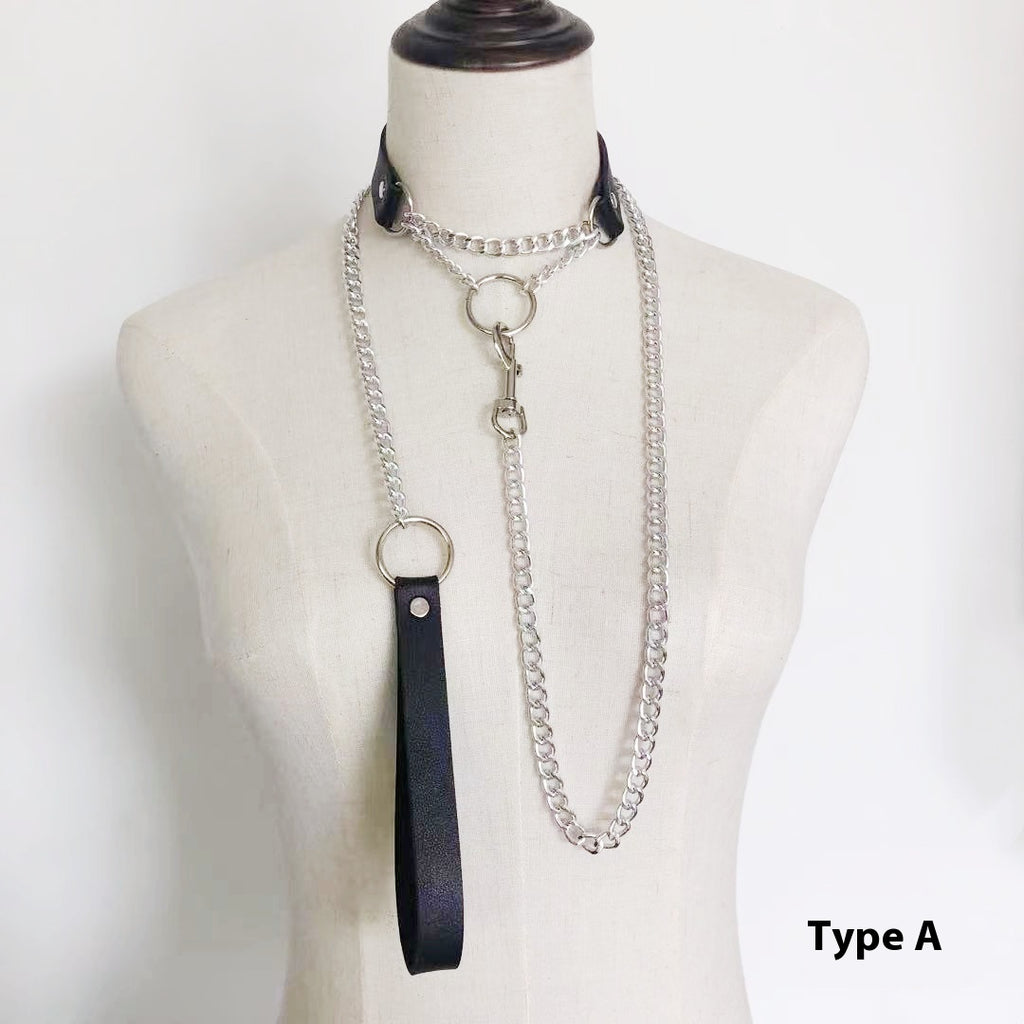 PU Leather Dark Collar Hand Holding Rope