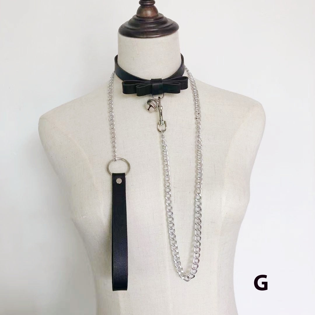 PU Leather Dark Collar Hand Holding Rope