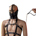 Premium Adjustable Leather Bondage Harness Set with Hood & Chain - Bod - BBCxMaster - Premium Adjustable Leather Bondage Harness Set with Hood & Chain - Bod - Black - BBCxMaster