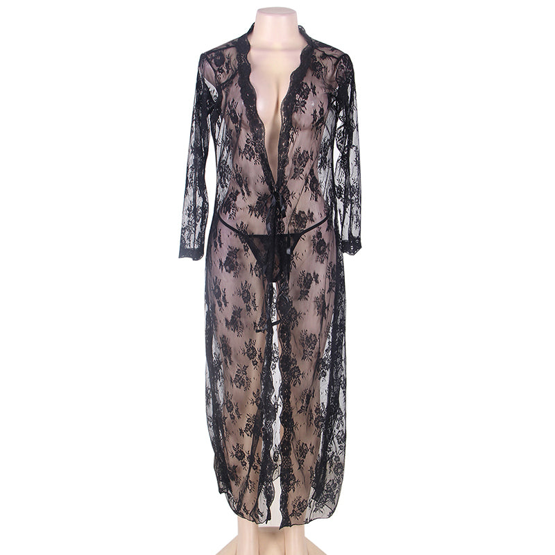 Black Lace Long Nightgown – Polyester Sleepwear - BBCxMaster - Black Lace Long Nightgown – Polyester Sleepwear - Black / S - BBCxMaster