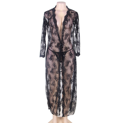 Black Lace Long Nightgown – Polyester Sleepwear - BBCxMaster - Black Lace Long Nightgown – Polyester Sleepwear - Black / S - BBCxMaster