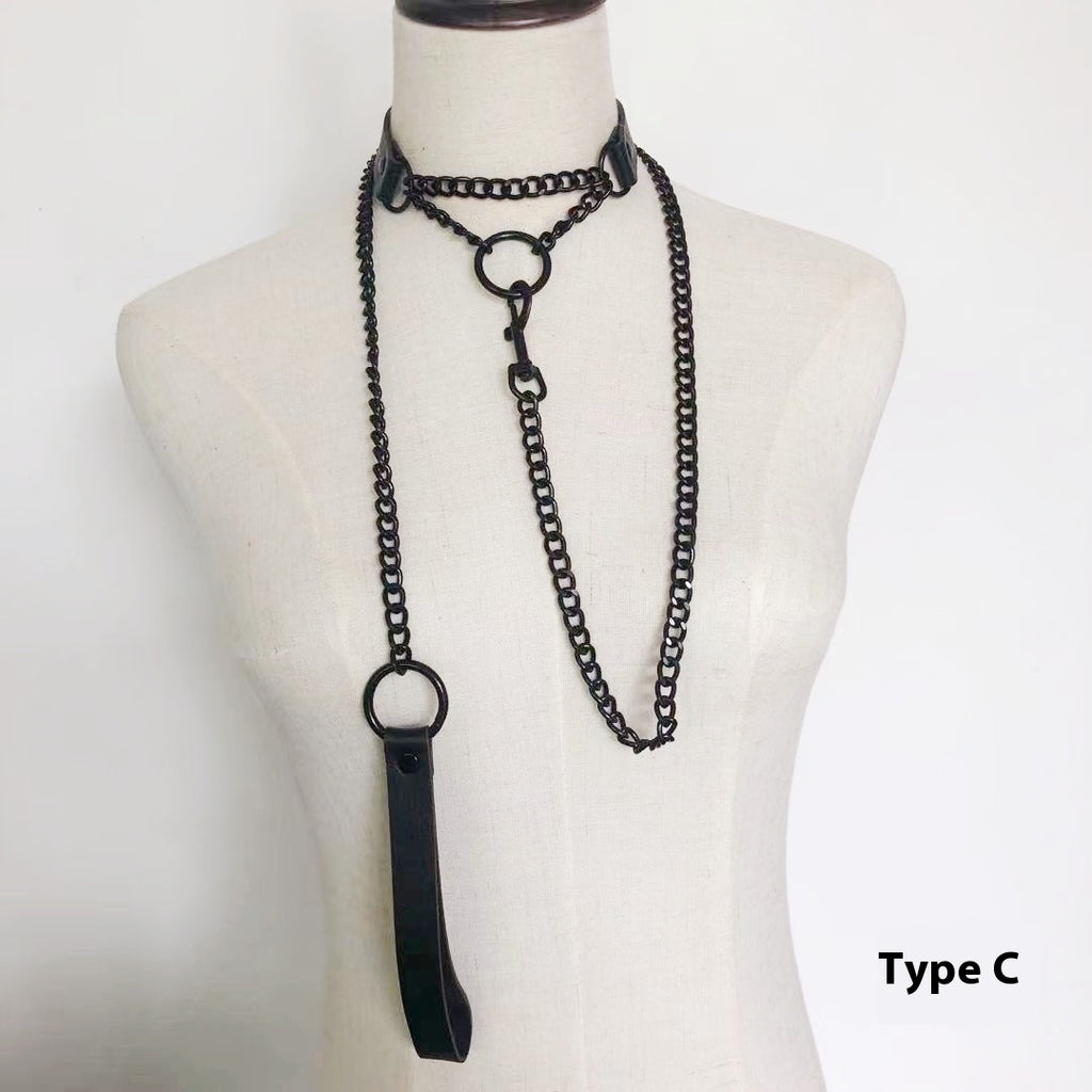 PU Leather Dark Collar Hand Holding Rope
