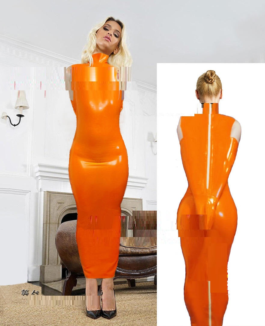 Girls' Solid Color One-piece Dress Latex Placket Gu Dress