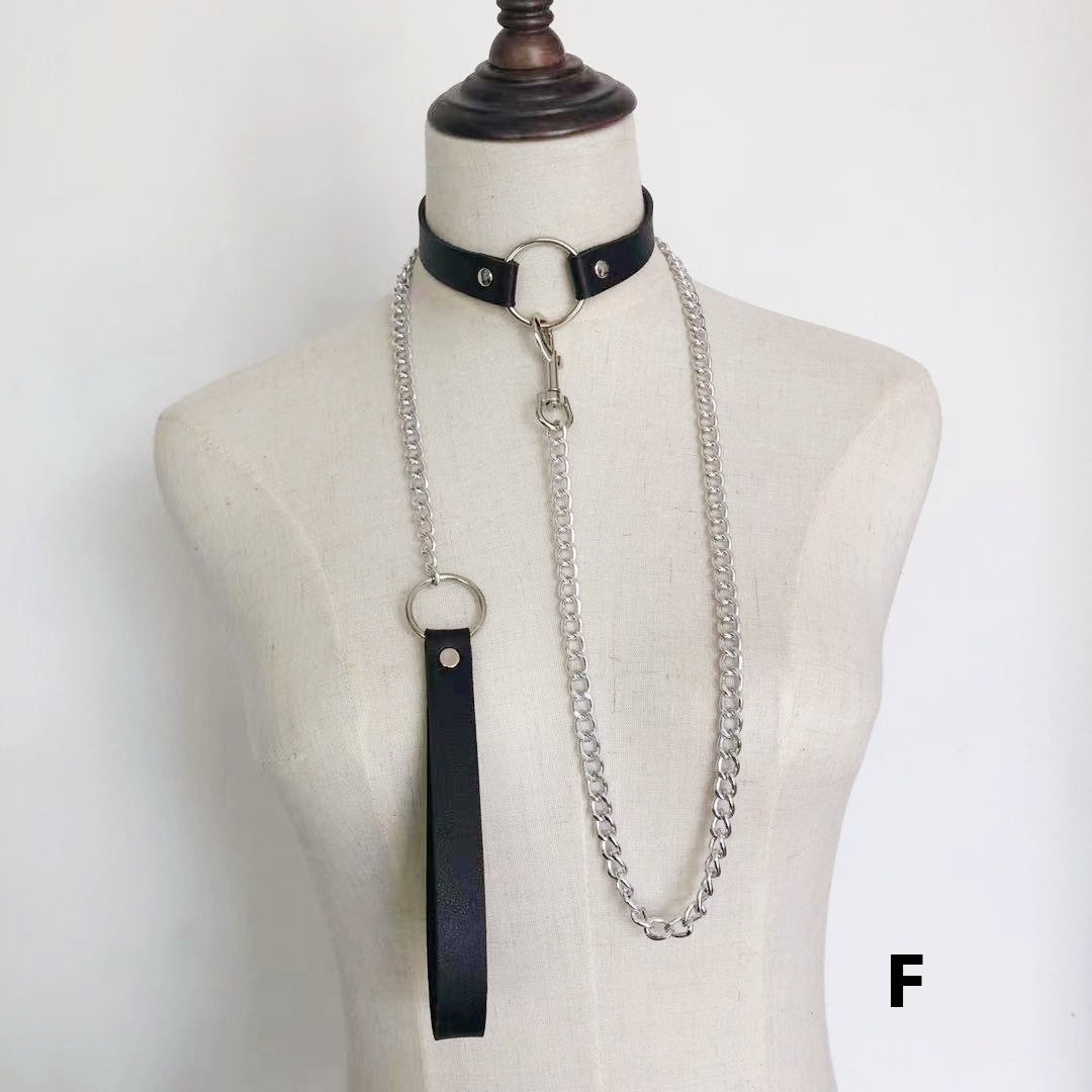 PU Leather Dark Collar Hand Holding Rope