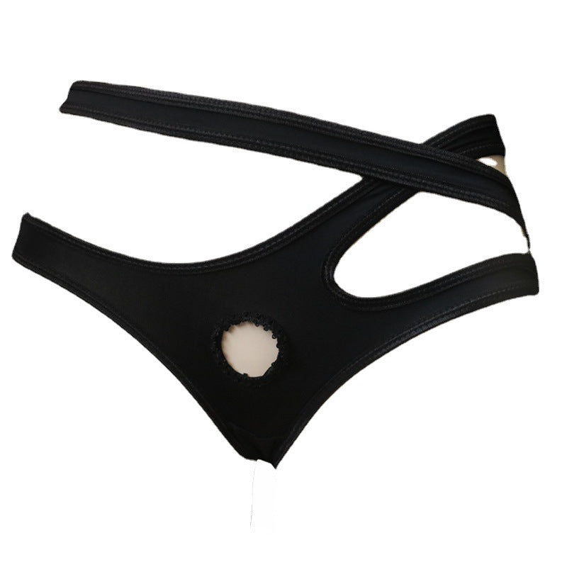 Men's New Ice Silk Cross Black Ribbon Hole Briefs