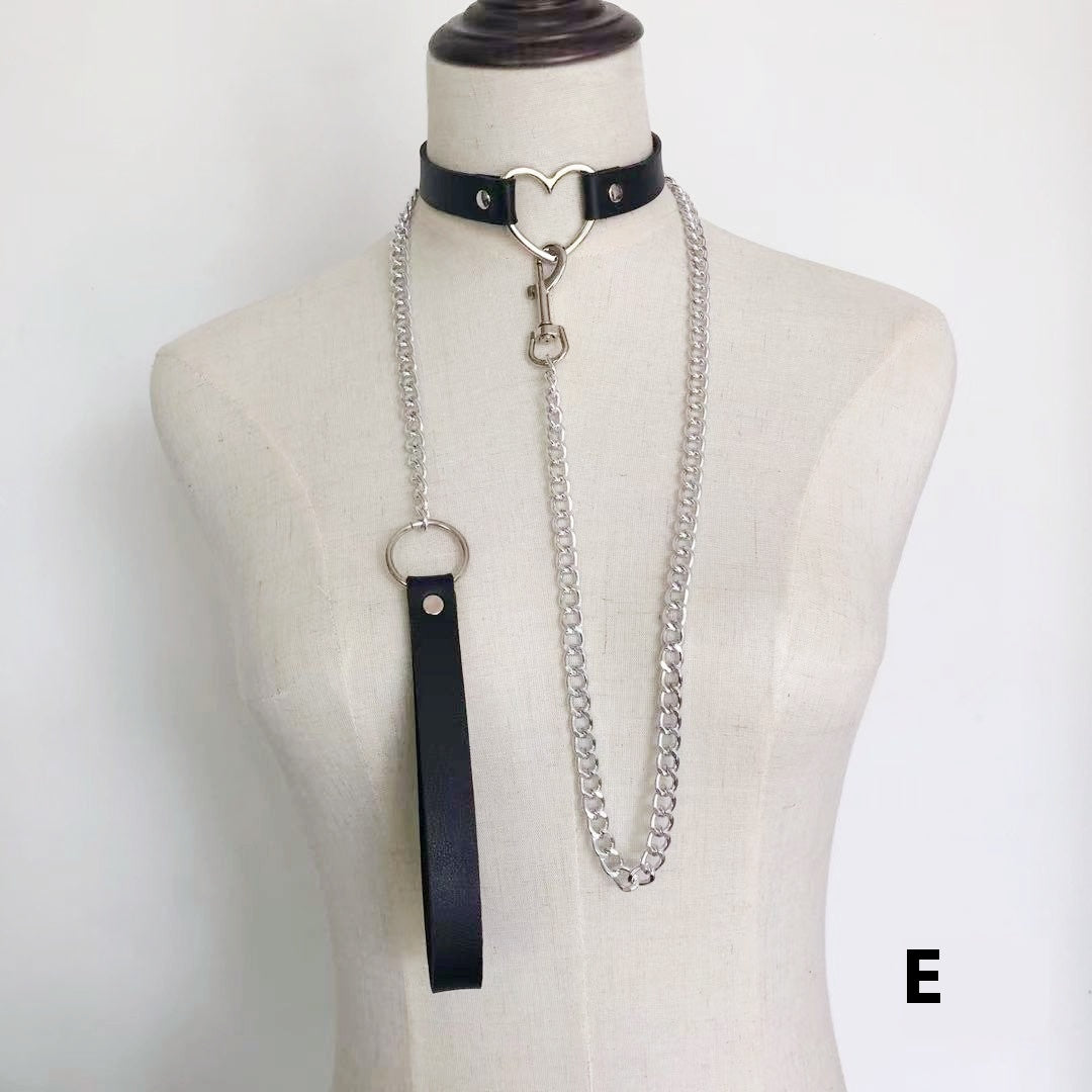 PU Leather Dark Collar Hand Holding Rope