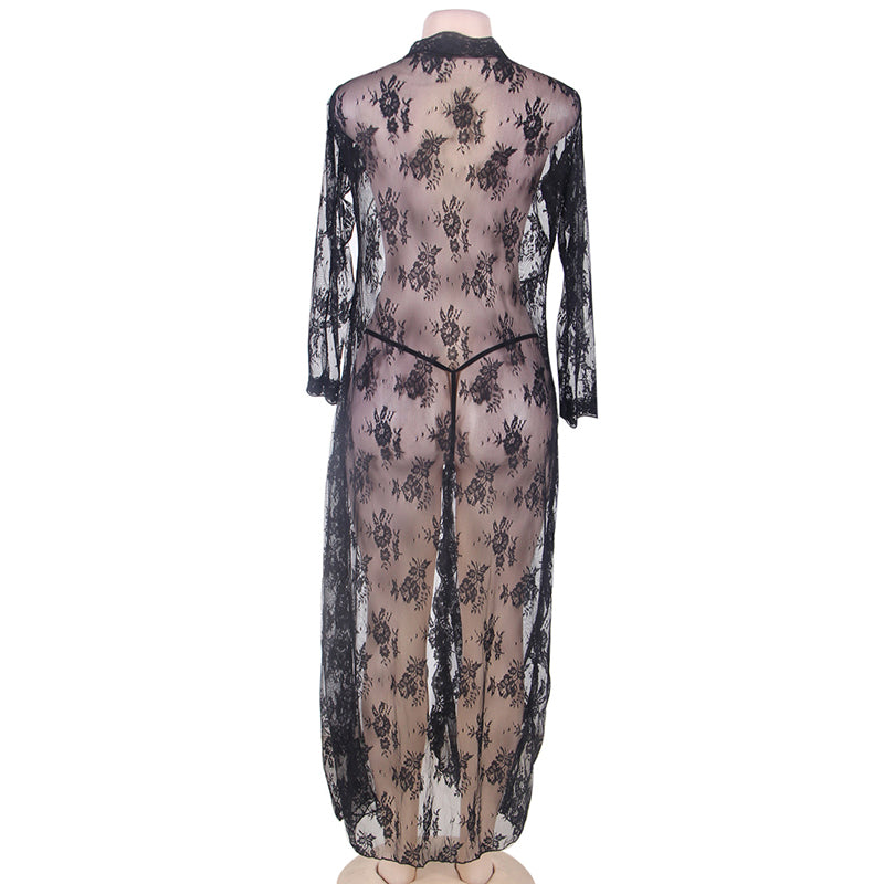 Black Lace Long Nightgown – Polyester Sleepwear - BBCxMaster - Black Lace Long Nightgown – Polyester Sleepwear - BBCxMaster